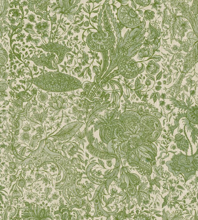 Sarkozi Embroidery Wallpaper - Green 