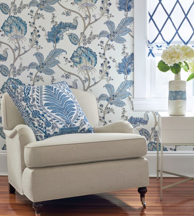 Kalamkari Vine Room Wallpaper - Blue